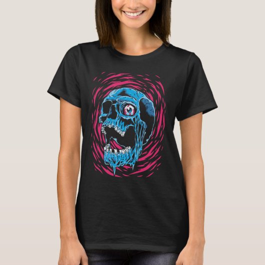 サイケデリックホラーの溶けるドクロ Tシャツ (正面)