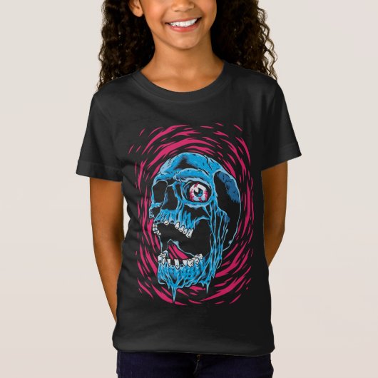 サイケデリックホラーの溶けるドクロ Tシャツ (正面)