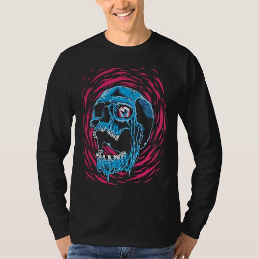 サイケデリックホラーの溶けるドクロ Tシャツ (正面)