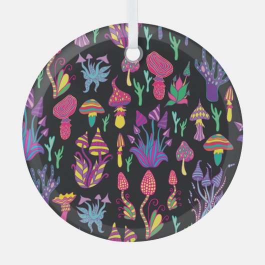 サイケデリックマッシュルームのレインボーカラー ガラスオーナメント (正面)