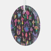 サイケデリックマッシュルームのレインボーカラー ガラスオーナメント (正面左)