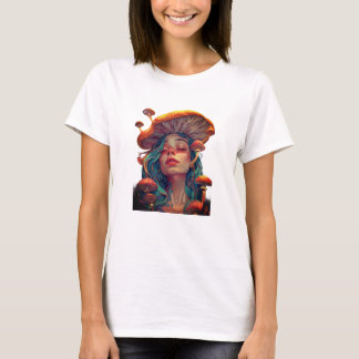 サイケデリックムーンマッシュルームガールTシャツ Tシャツ