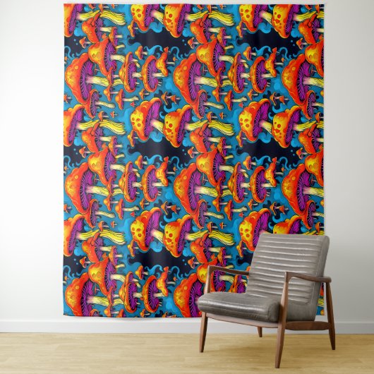 サイケデリックレトロトリップ（幻覚体験）のようなキノコ タペストリー (インサイチュ)