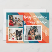 サイケデリックレトロ波3枚の写真クリスマス シーズンカード (正面)