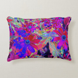 サイケデリックレトロ深紅とマゼンタの野花 アクセントクッション