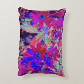 サイケデリックレトロ深紅とマゼンタの野花 アクセントクッション (裏面(縦))