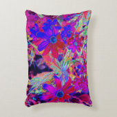 サイケデリックレトロ深紅とマゼンタの野花 アクセントクッション (正面(垂直))