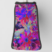 サイケデリックレトロ深紅とマゼンタの野花 ゴルフヘッドカバー (回転90)