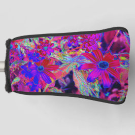 サイケデリックレトロ深紅とマゼンタの野花 ゴルフヘッドカバー