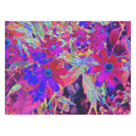 サイケデリックレトロ深紅とマゼンタの野花 テーブルクロス