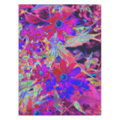 サイケデリックレトロ深紅とマゼンタの野花 テーブルクロス (正面)