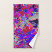 サイケデリックレトロ深紅とマゼンタの野花 バスタオルセット (ハンドタオル)