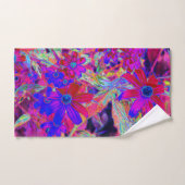 サイケデリックレトロ深紅とマゼンタの野花 バスタオルセット (ハンドタオル)