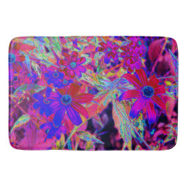 サイケデリックレトロ深紅とマゼンタの野花 バスマット