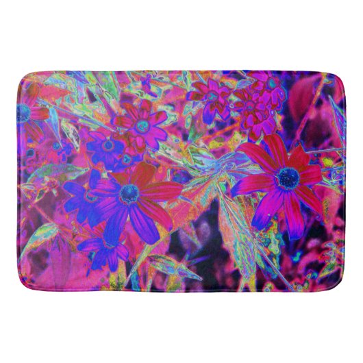 サイケデリックレトロ深紅とマゼンタの野花 バスマット (正面)