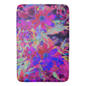 サイケデリックレトロ深紅とマゼンタの野花 バスマット (正面縦)