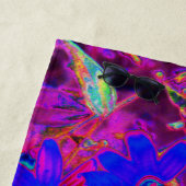 サイケデリックレトロ深紅とマゼンタの野花 ビーチタオル (インサイチュ)