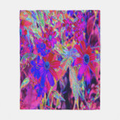 サイケデリックレトロ深紅とマゼンタの野花 フリースブランケット (正面)