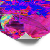 サイケデリックレトロ深紅とマゼンタの野花 ポスター (角)