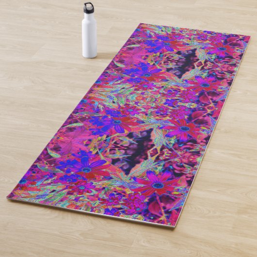 サイケデリックレトロ深紅とマゼンタの野花 ヨガマット (インサイチュ)
