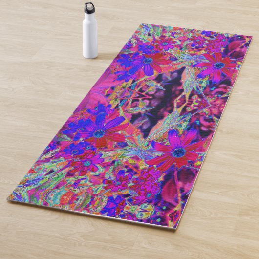 サイケデリックレトロ深紅とマゼンタの野花 ヨガマット (インサイチュ)