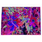 サイケデリックレトロ深紅とマゼンタの野花 ラージペーパーバッグ (正面)