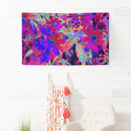 サイケデリックレトロ深紅とマゼンタの野花 横断幕