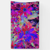 サイケデリックレトロ深紅とマゼンタの野花 横断幕 (縦)