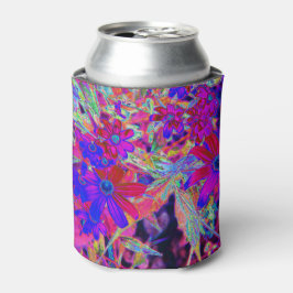 サイケデリックレトロ深紅とマゼンタの野花 缶クーラー