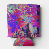 サイケデリックレトロ深紅とマゼンタの野花 缶クーラー (裏面)