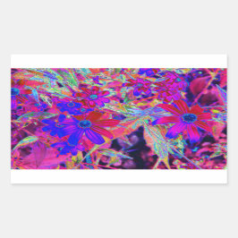 サイケデリックレトロ深紅とマゼンタの野花 長方形シール