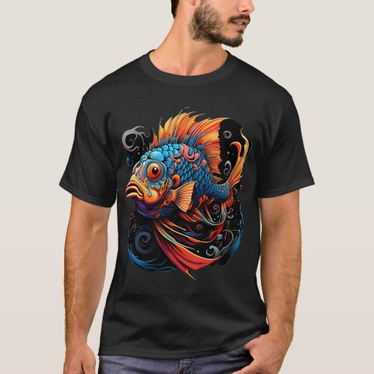 サイケデリックワイルドフィッシュ: 水中冒険 Tシャツ (正面)