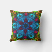 サイケデリック万華鏡のように千変万化するパターンブルーピンクとグリーン クッション (裏面)