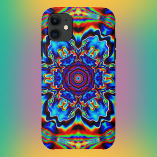 サイケデリック万華鏡のように千変万化するパターンブルーレッドとグリーン iPhone 11 ケース