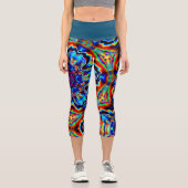 サイケデリック万華鏡のように千変万化するパターンブルーレッド&グリーンレギン カプリレギンス (正面)