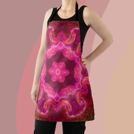 サイケデリック万華鏡のように千変万化するパターン花紅緑 エプロン