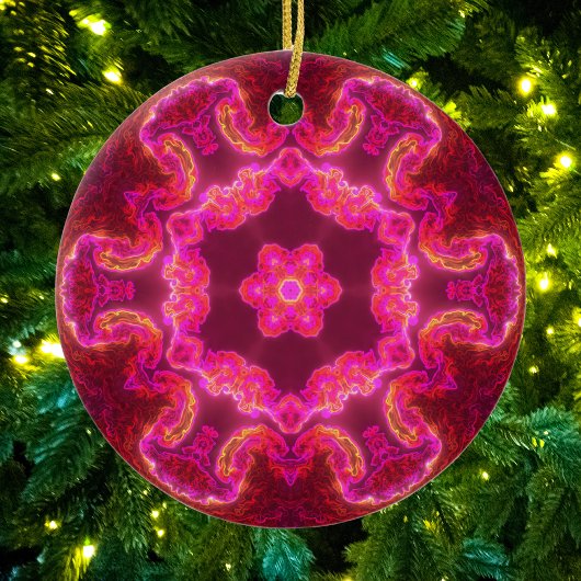 サイケデリック万華鏡のように千変万化するパターン花紅緑 セラミックオーナメント