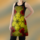 サイケデリック万華鏡のように千変万化するパターン花赤と黄 エプロン