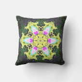 サイケデリック万華鏡のように千変万化するパターン花黄とピンク クッション (裏面)