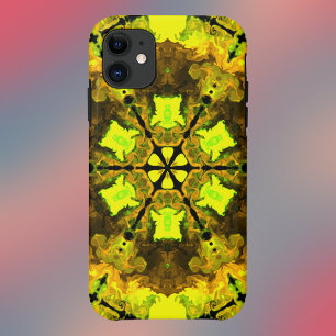 サイケデリック万華鏡のように千変万化するパターン花黄と緑 iPhone 11 ケース