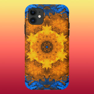 サイケデリック万華鏡のように千変万化するパターン花黄と青 iPhone 11 ケース