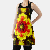 サイケデリック万華鏡のように千変万化するパターン花黄色と赤 エプロン (インサイチュ)