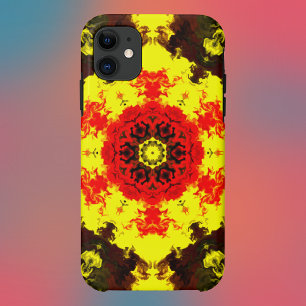 サイケデリック万華鏡のように千変万化するパターン花黄色と赤 iPhone 11 ケース