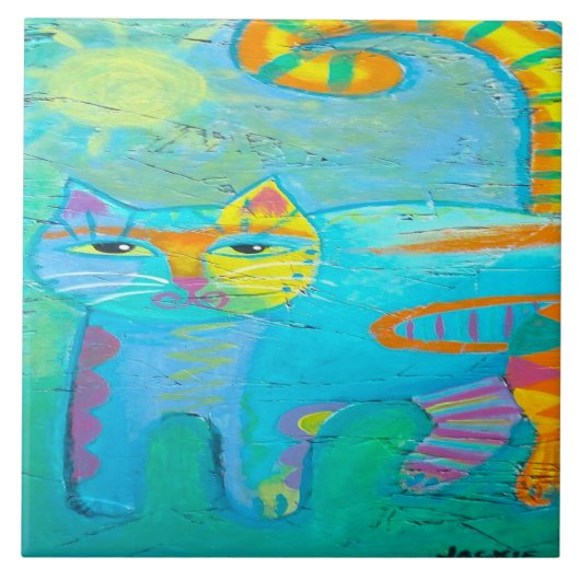 サイケデリック子猫抽象芸術キャッ絵画ト タイル (正面)