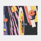 サイケデリック宇宙抽象芸術イラストレーション、Geometri フリースブランケット (正面(横))