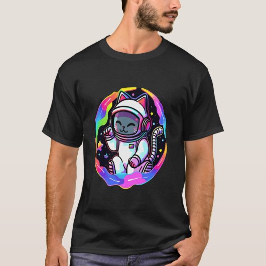 サイケデリック宇宙飛行士猫EDMトリップフェスティバル Tシャツ (正面)