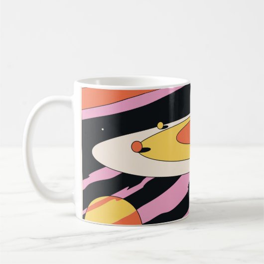 サイケデリック宇宙: 70sジオメトリック形状 コーヒーマグカップ (左)