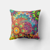 サイケデリック抽象芸術カラフルフローラ装飾用クッション クッション (裏面)