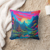 サイケデリック日本風景アート クッション (ブランケット)
