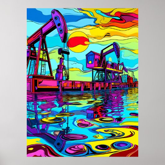 サイケデリック油リグ：産業用ネオン反射 ポスター (正面)